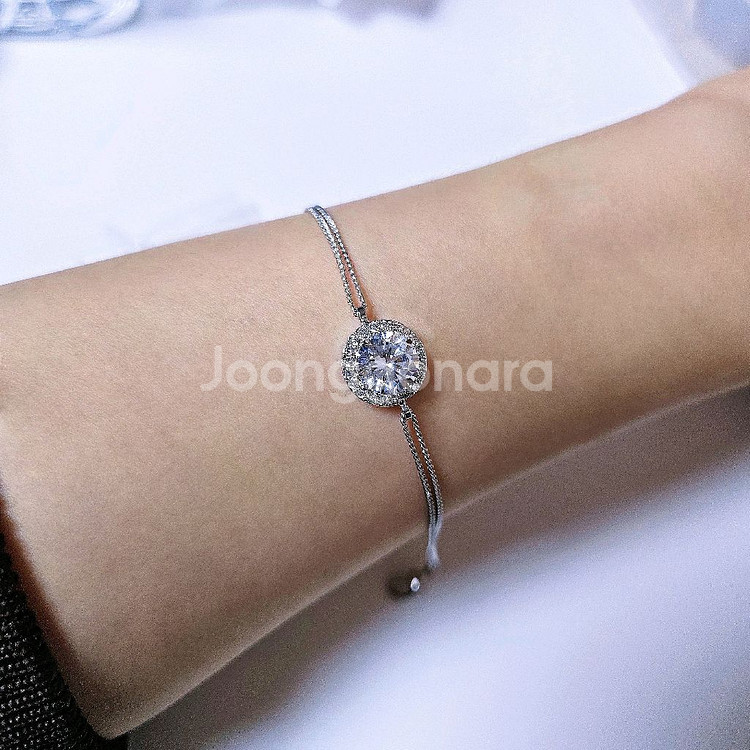 새상품,선물포장]빅 스와로브스키스톤 두줄 실버 팔찌--1