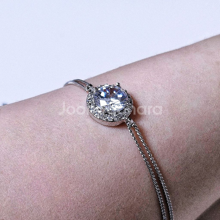 새상품,선물포장]빅 스와로브스키스톤 두줄 실버 팔찌--2