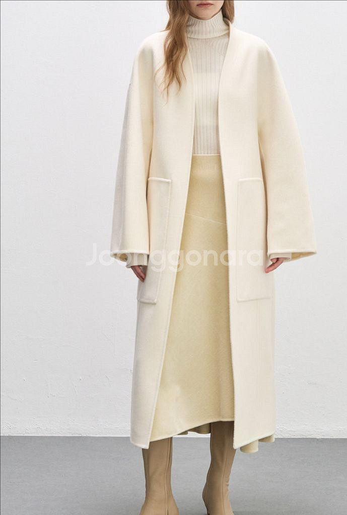 시스템 노카라 캐시미어 코트/사이즈 66 바배 실사있음--0