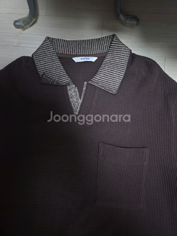 시스템옴므 정품 배색 카라 오버핏 반팔 니트 110사이즈--1