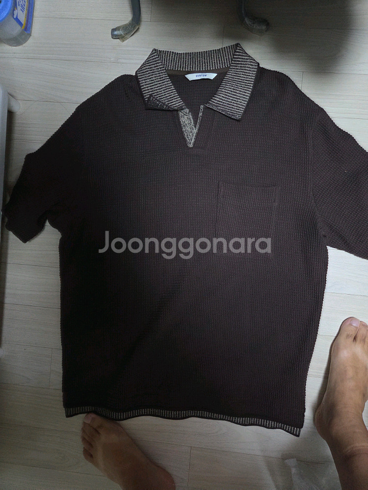 시스템옴므 정품 배색 카라 오버핏 반팔 니트 110사이즈--0