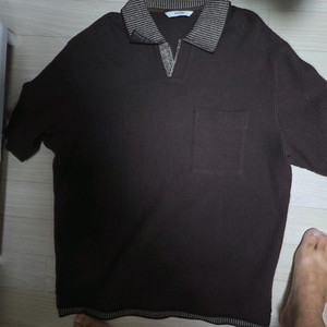 시스템옴므 정품 배색 카라 오버핏 반팔 니트 110사이즈