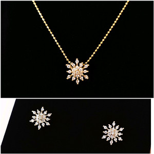 일괄,새상품]눈꽃 골드 볼체인 목걸이+은침 귀걸이 세트