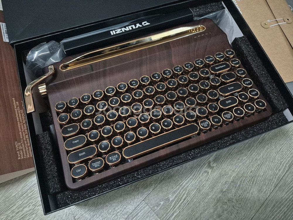 윤지 yunzii QL75 타자기 키보드 우드 리니어축 유무선 블루투스--1