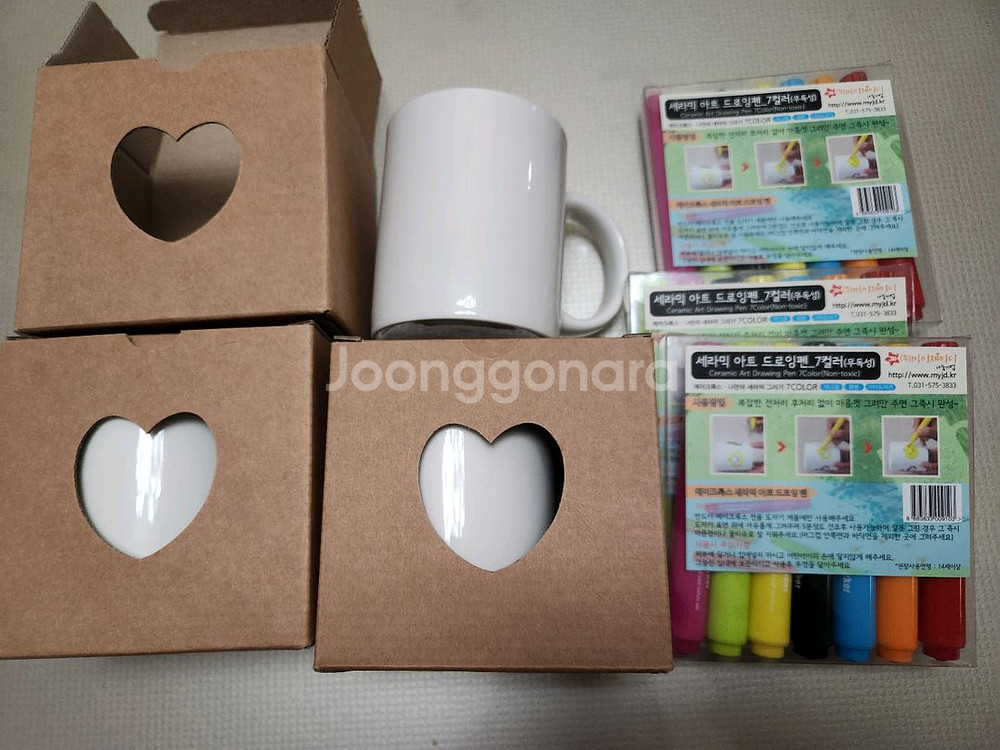 세라믹 아트 드로잉 펜 세트와 머그컵 3개 새상품--0