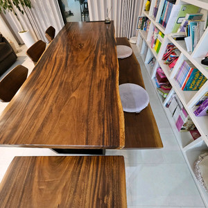 우드슬랩 테이블+장의자+ 사이드의자+ 원목의자3개