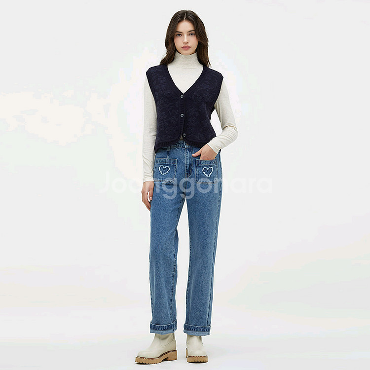 써스데이아일랜드 하트 포인트 데님 팬츠 새옷--1