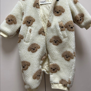 블루독베이비 뽀글이 곰돌이 패턴 아기 우주복