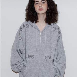 플라워 자수 후드집업