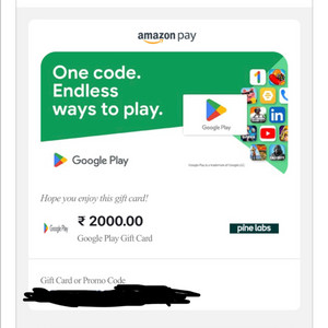 인도 구글 플레이 기프트카드 2000루피
