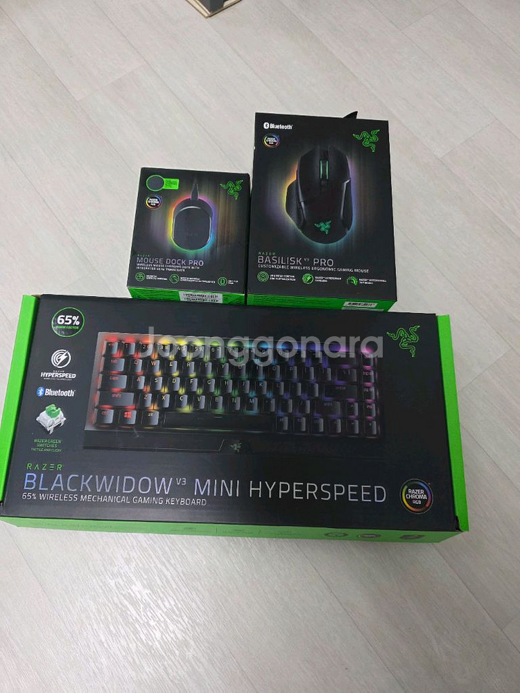 레이저 블랙위도우V3 미니+바실리스크V3 Pro+충전독 세트--0