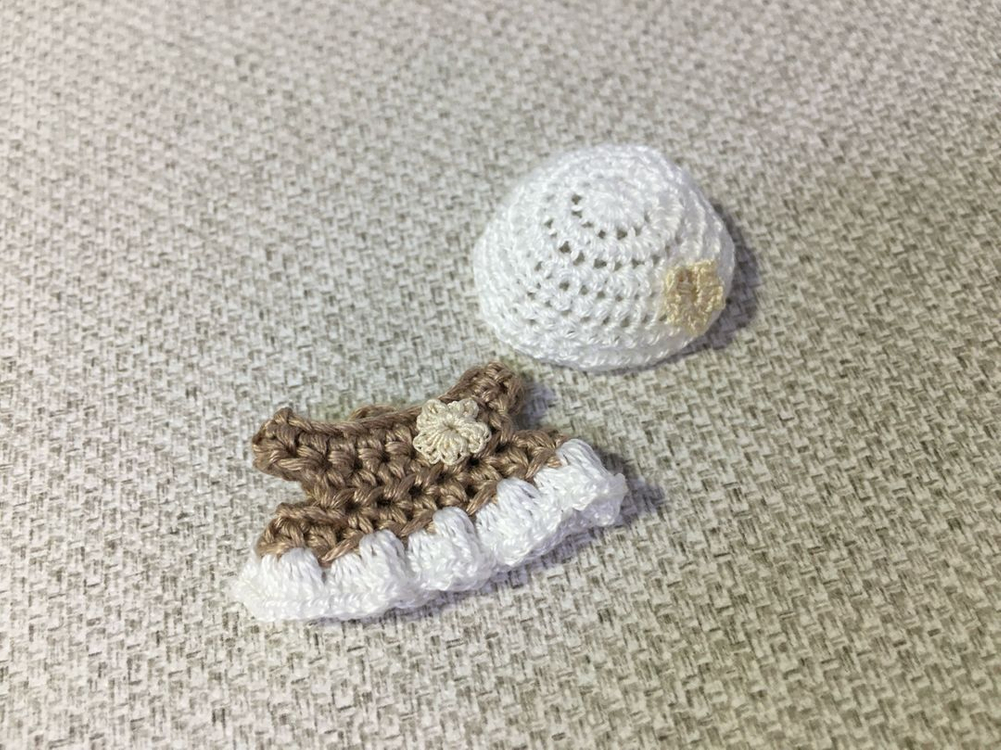 [실바니안 뜨개옷] 베이지 니트 원피스 베레모 세트 이미지