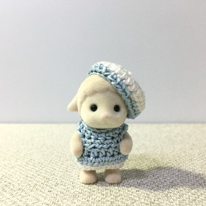 [실바니안 뜨개옷] 하늘색 원피스 베레모 세트