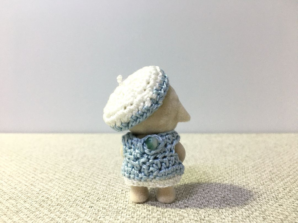 [실바니안 뜨개옷] 하늘색 원피스 베레모 세트 이미지