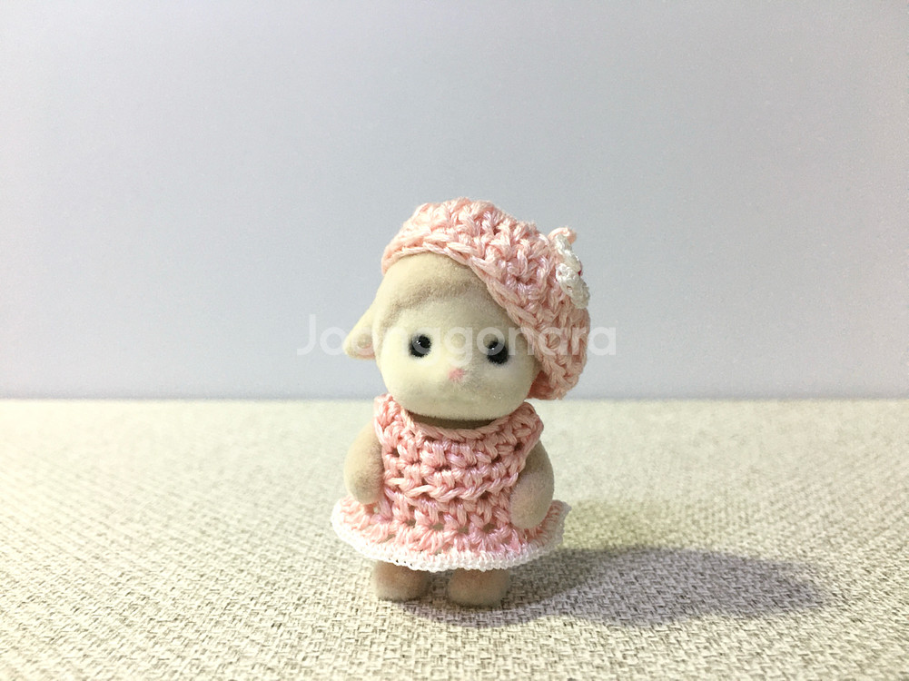 [실바니안 뜨개옷] 연핑크색 원피스 베레모 세트--0