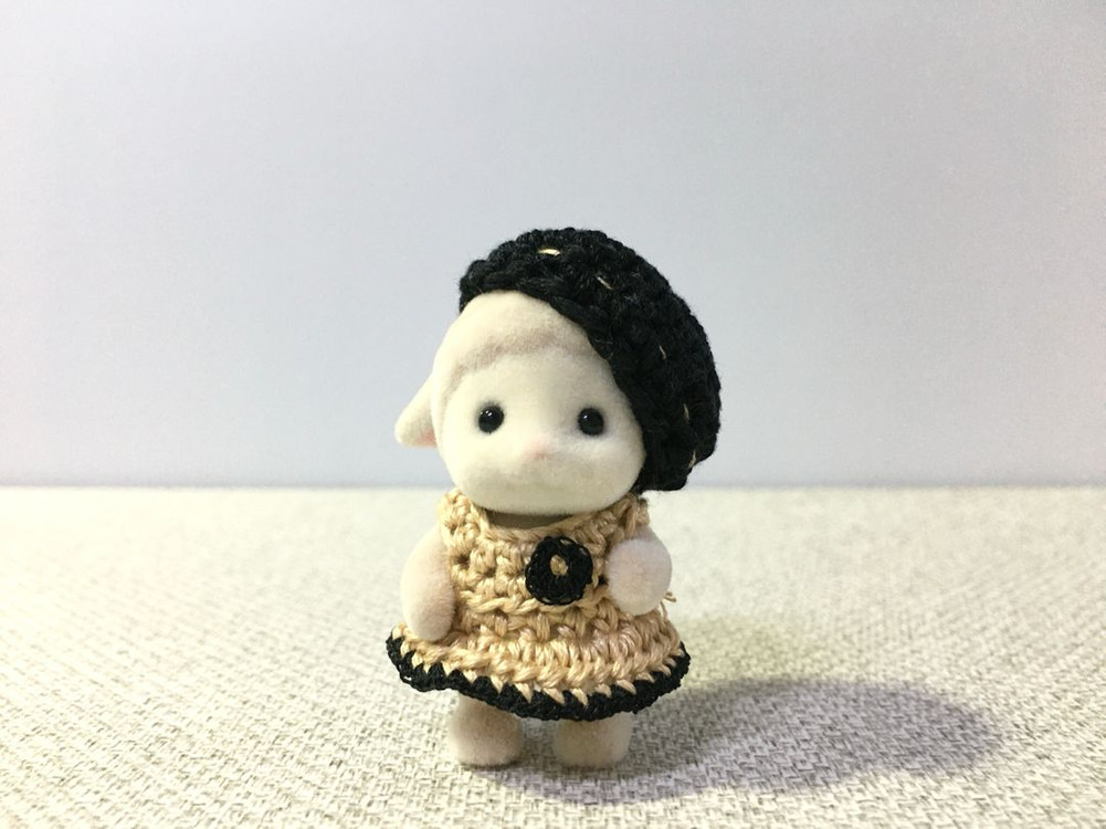 [실바니안 뜨개옷] 베이지 블랙 니트 원피스 베레모 세트 이미지