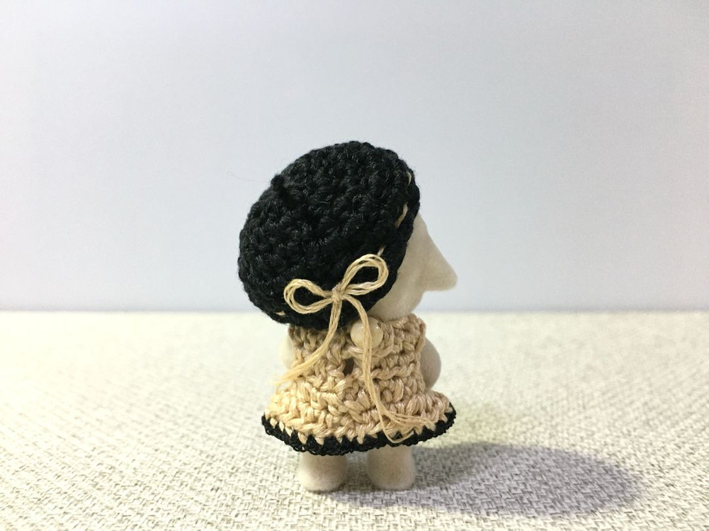 [실바니안 뜨개옷] 베이지 블랙 니트 원피스 베레모 세트 이미지