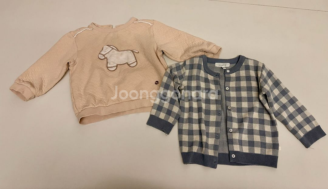 [택포] ETTOI 에뜨와 맨투맨 상의 등원복 2Y + bene bene 베네베네 체크 가디건 블루 18M--0