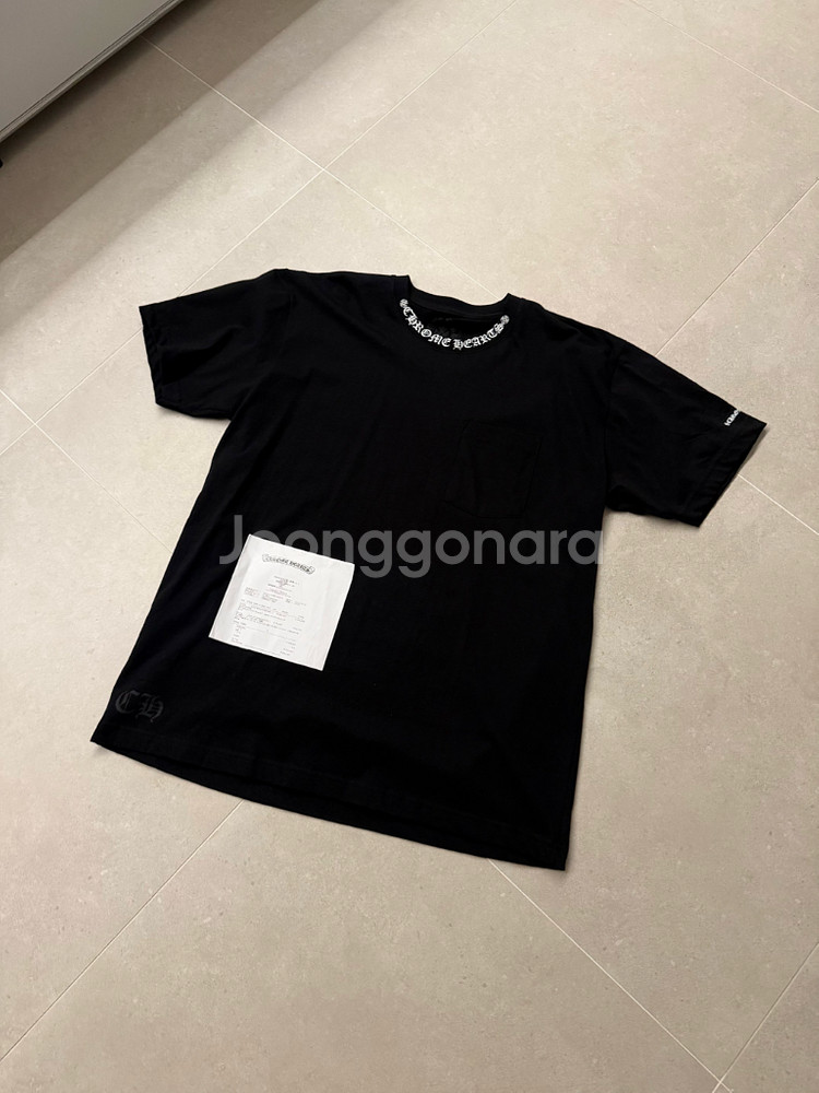 [XL] 크롬하츠 숏 슬리브 포켓 크루 넥로고 반팔 티셔츠 블랙--1