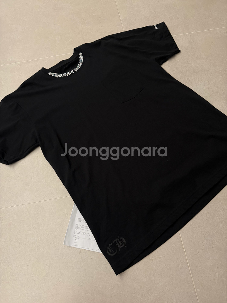 [XL] 크롬하츠 숏 슬리브 포켓 크루 넥로고 반팔 티셔츠 블랙--2