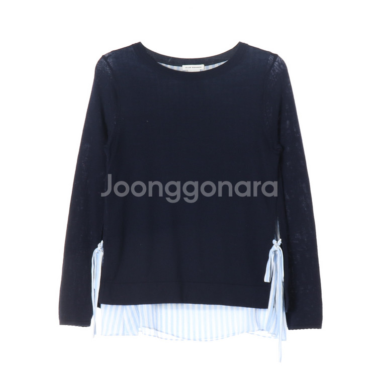 [XS]클럽모나코 울100% 네이비 스카이블루 셔츠 레이어드 긴팔 니트--0