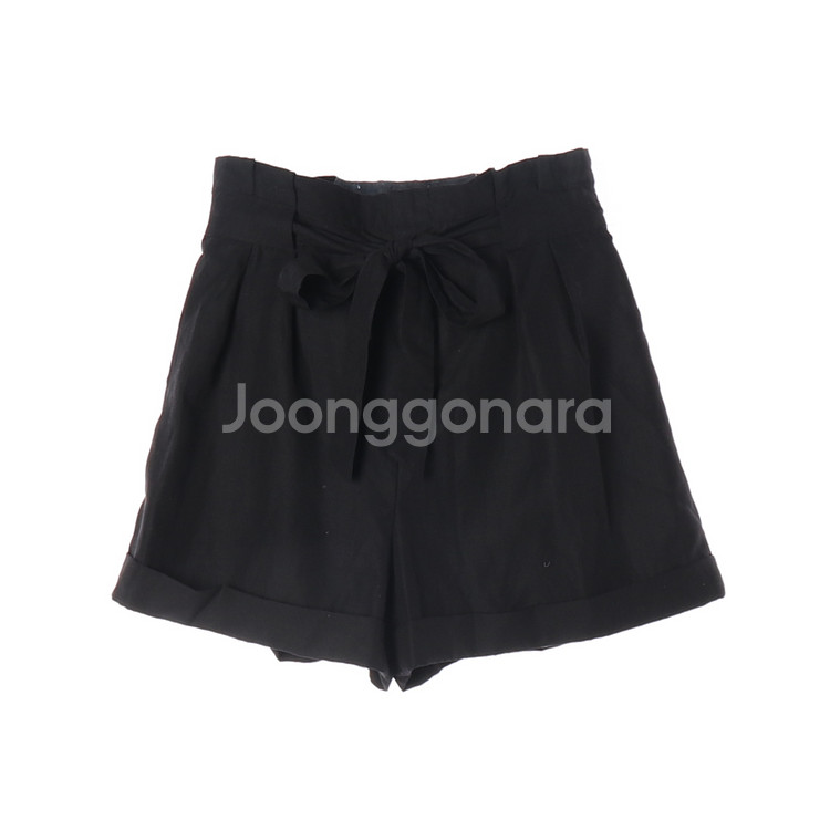 [S]클럽모나코 린넨 블랙 리본 벨트 롤업 쇼츠 반바지--0