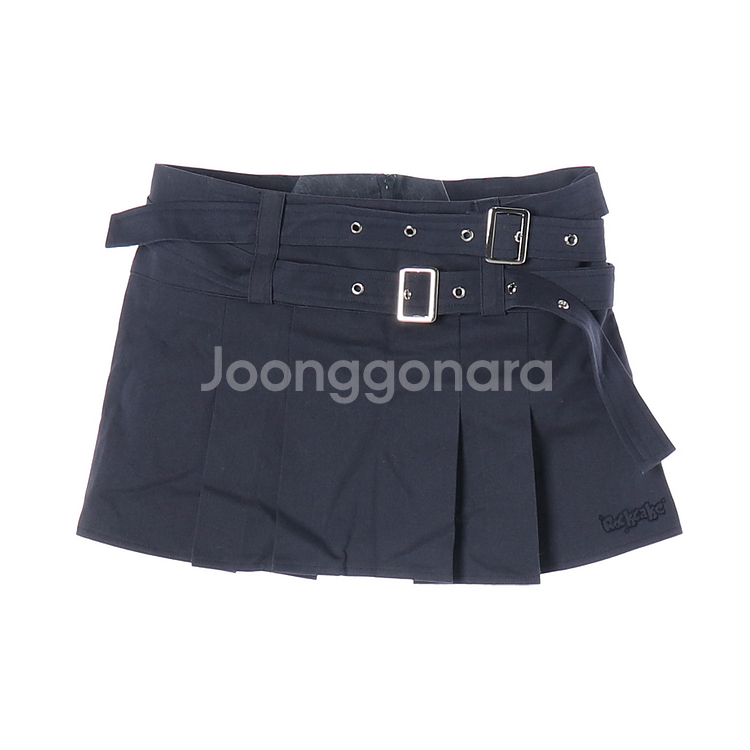 [M]락케이크 네이비 더블 벨트 미니 플리츠 스커트 치마--0