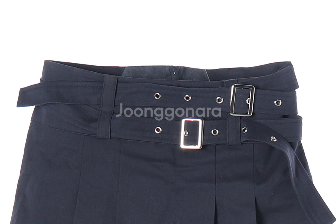 [M]락케이크 네이비 더블 벨트 미니 플리츠 스커트 치마--1