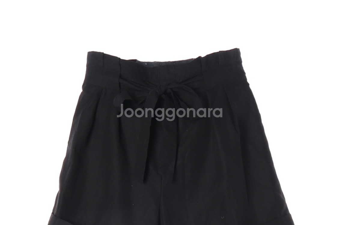 [S]클럽모나코 린넨 블랙 리본 벨트 롤업 쇼츠 반바지--1