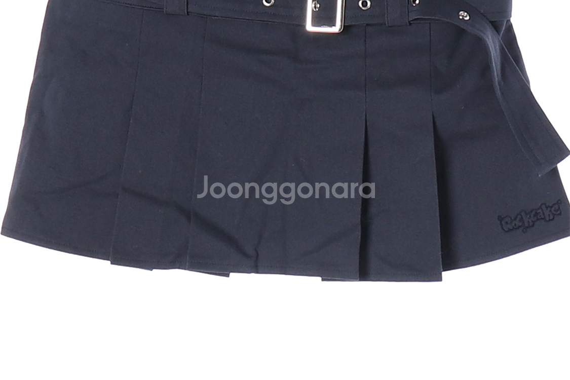 [M]락케이크 네이비 더블 벨트 미니 플리츠 스커트 치마--2