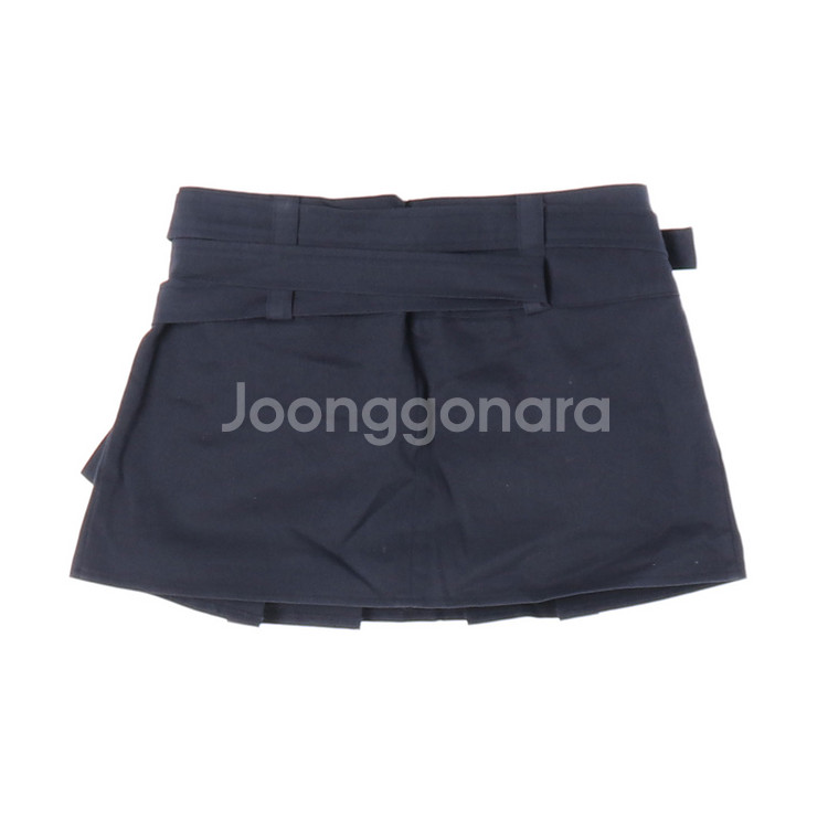 [M]락케이크 네이비 더블 벨트 미니 플리츠 스커트 치마--3