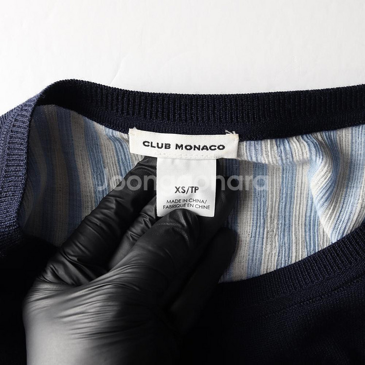 [XS]클럽모나코 울100% 네이비 스카이블루 셔츠 레이어드 긴팔 니트--4
