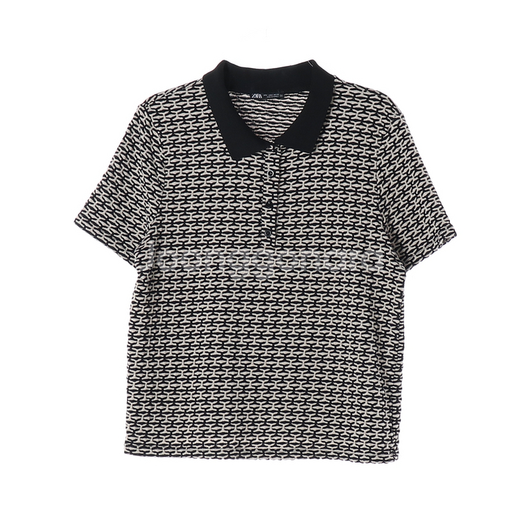 [M]자라 블랙 베이지 패턴 반팔 카라 니트 폴로 티셔츠--0