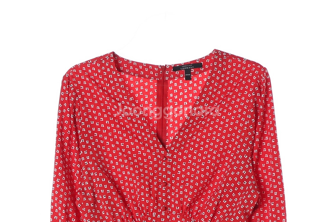 [S]룩캐스트 레드 플로럴 브이넥 반팔 롱 쉬폰 원피스 드레스--1