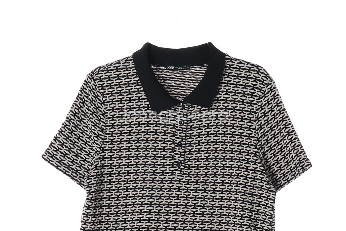 [M]자라 블랙 베이지 패턴 반팔 카라 니트 폴로 티셔츠--1