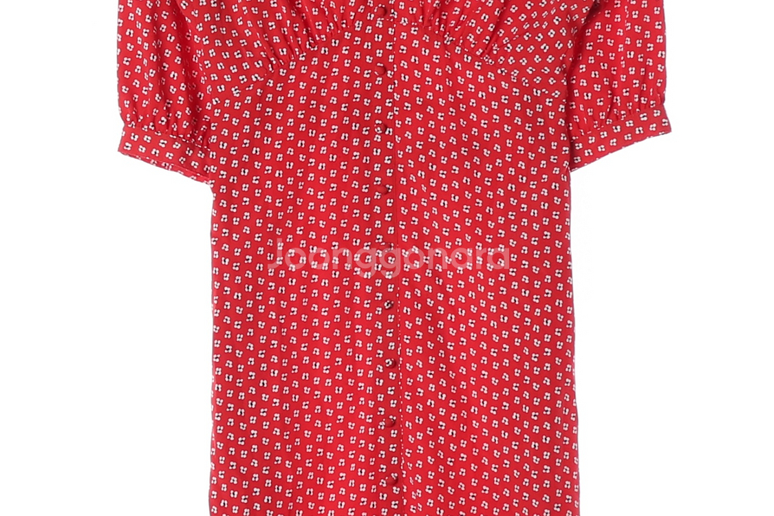 [S]룩캐스트 레드 플로럴 브이넥 반팔 롱 쉬폰 원피스 드레스--2