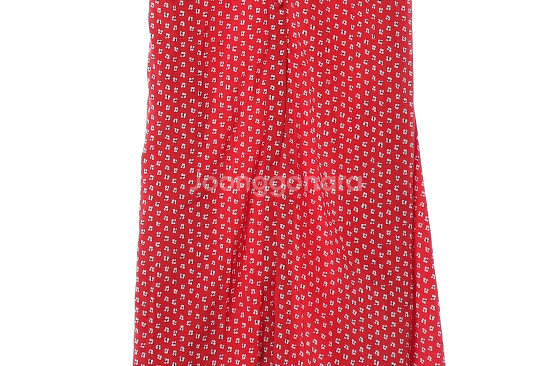 [S]룩캐스트 레드 플로럴 브이넥 반팔 롱 쉬폰 원피스 드레스--3