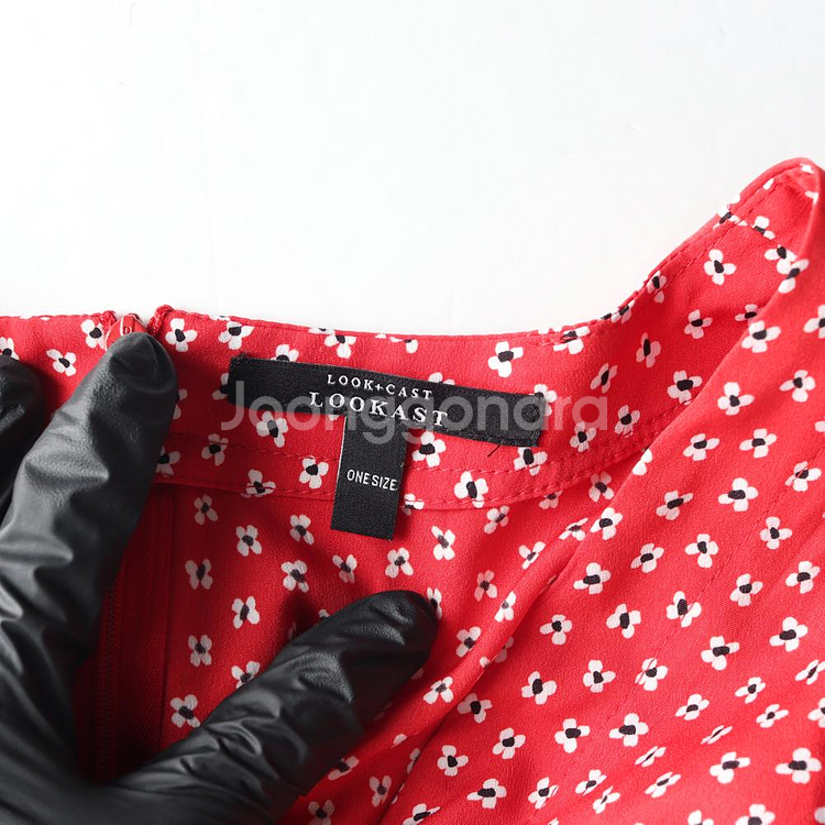 [S]룩캐스트 레드 플로럴 브이넥 반팔 롱 쉬폰 원피스 드레스--5