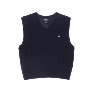 [M]커버낫 네이비 로고 꽈배기 케이블 브이넥 울 니트 베스트