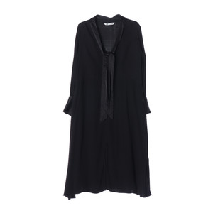 [M]자라 블랙 새틴 리본 타이 루즈핏 긴팔 롱 쉬폰 원피스