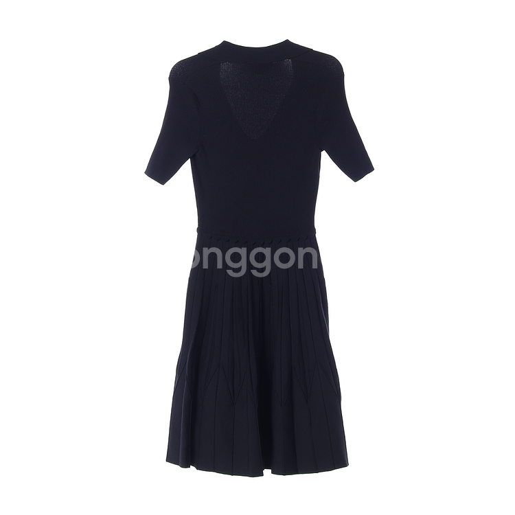 [S]산드로 네이비 반팔 카라 니트 플레어 원피스 드레스--4