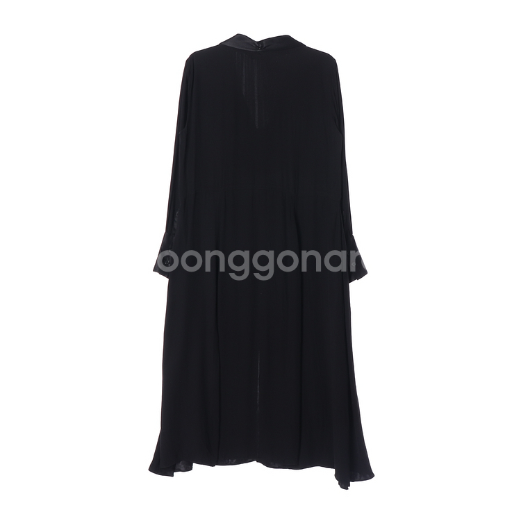 [M]자라 블랙 새틴 리본 타이 루즈핏 긴팔 롱 쉬폰 원피스--4