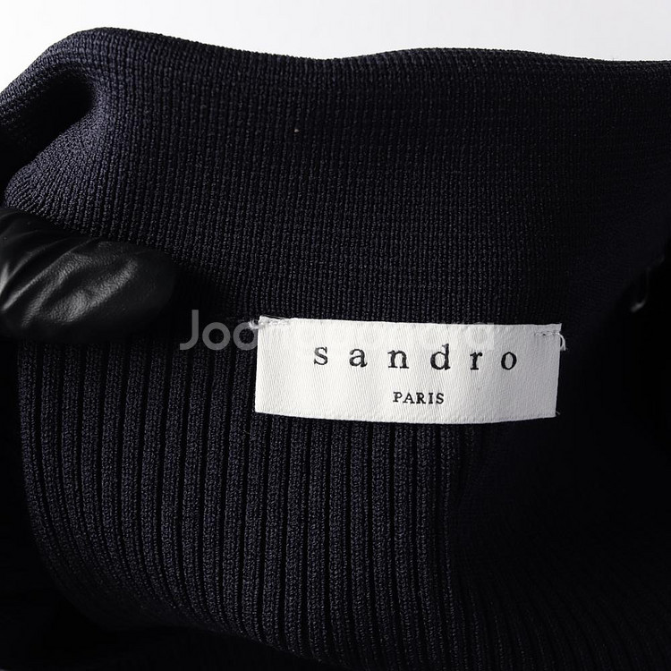 [S]산드로 네이비 반팔 카라 니트 플레어 원피스 드레스--5