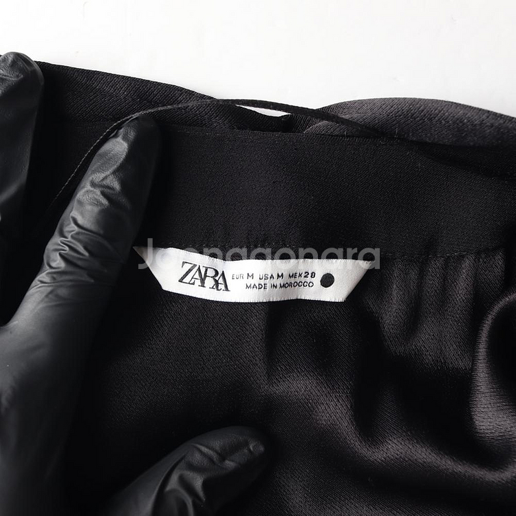 [M]자라 블랙 새틴 리본 타이 루즈핏 긴팔 롱 쉬폰 원피스--5