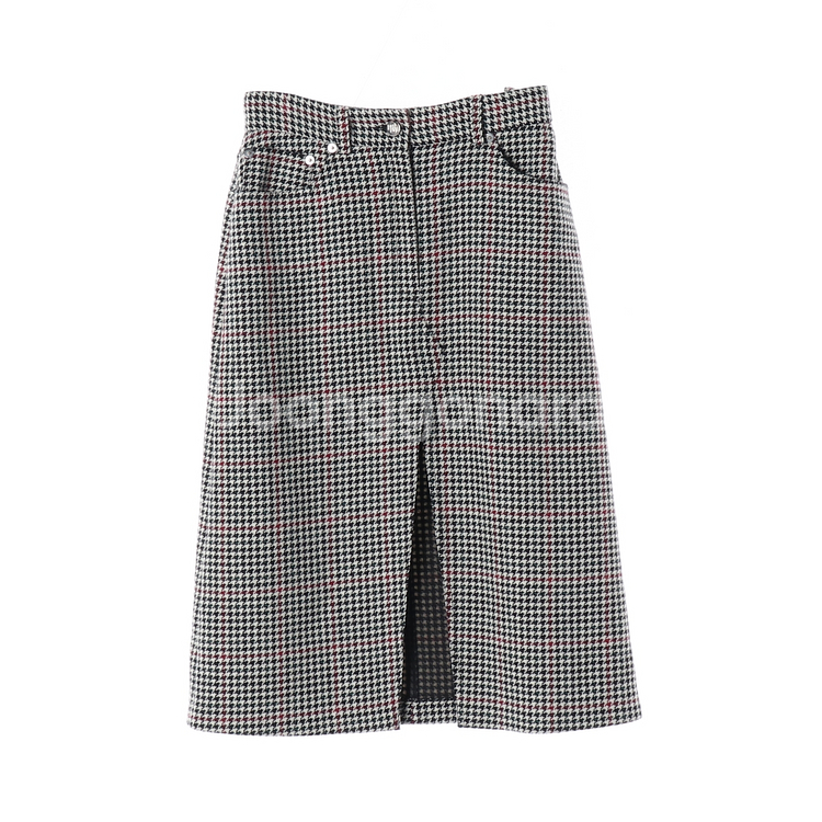 [S]maje마쥬 하운드체크 슬릿 울블렌드 롱 스커트 치마--0