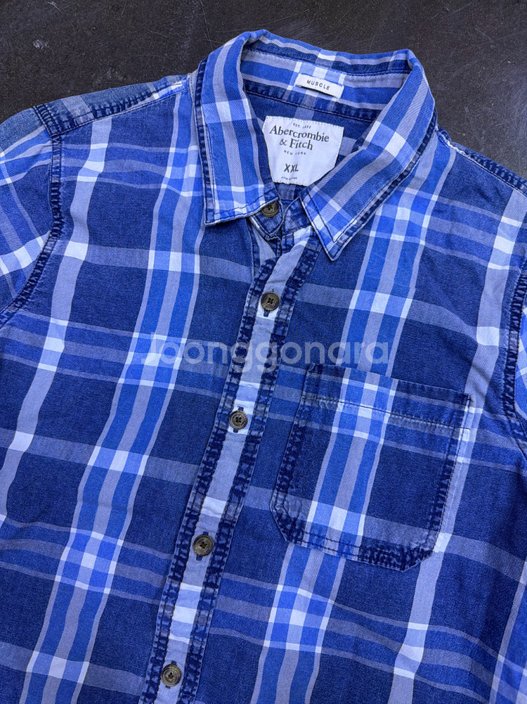 아베크롬비 블루 체크 셔츠 머슬핏 XXL--2