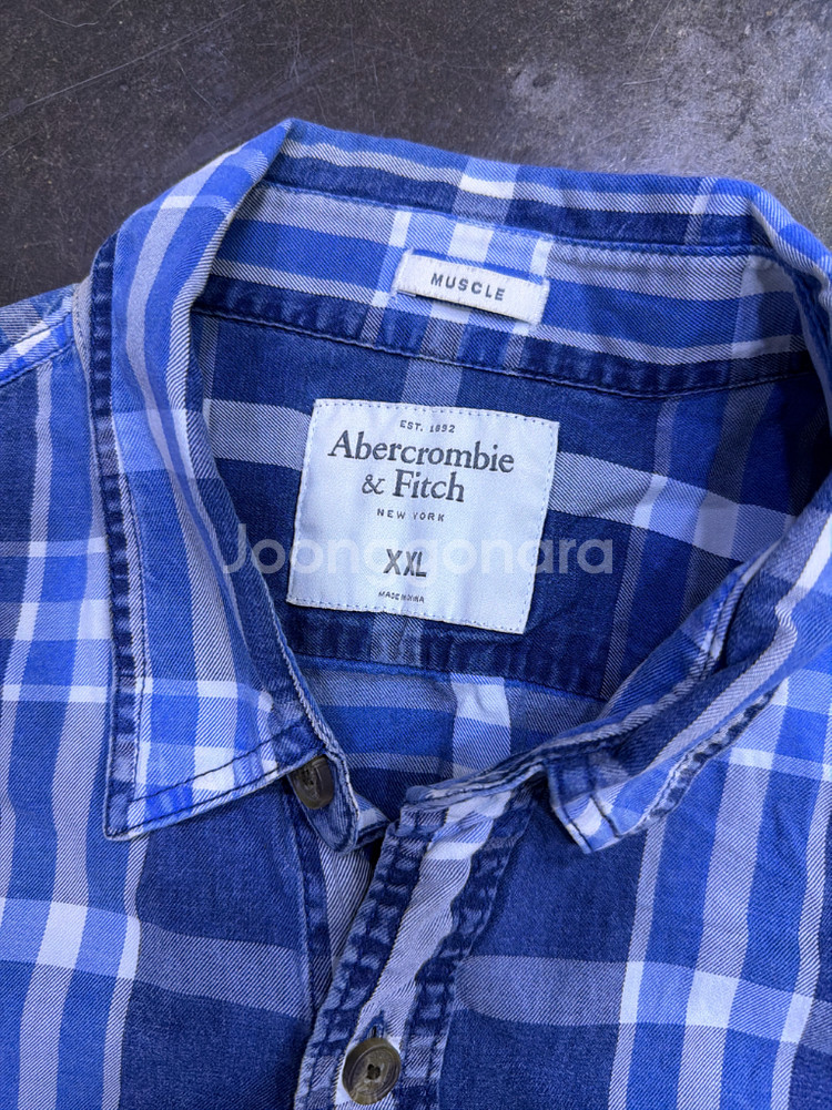 아베크롬비 블루 체크 셔츠 머슬핏 XXL--5