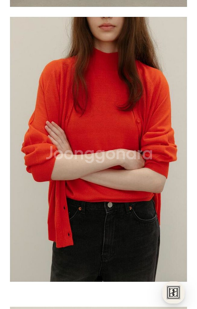 보웬 홀가먼트 허쉬니트가디건나시세트 오렌지색--1