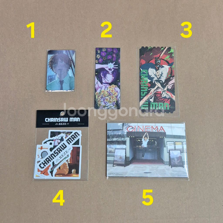 극장판 체인소맨 레제편 특전 리무버블 스티커 렌티큘러 포카 북마크 오리지널 티켓 원화 엽서--0