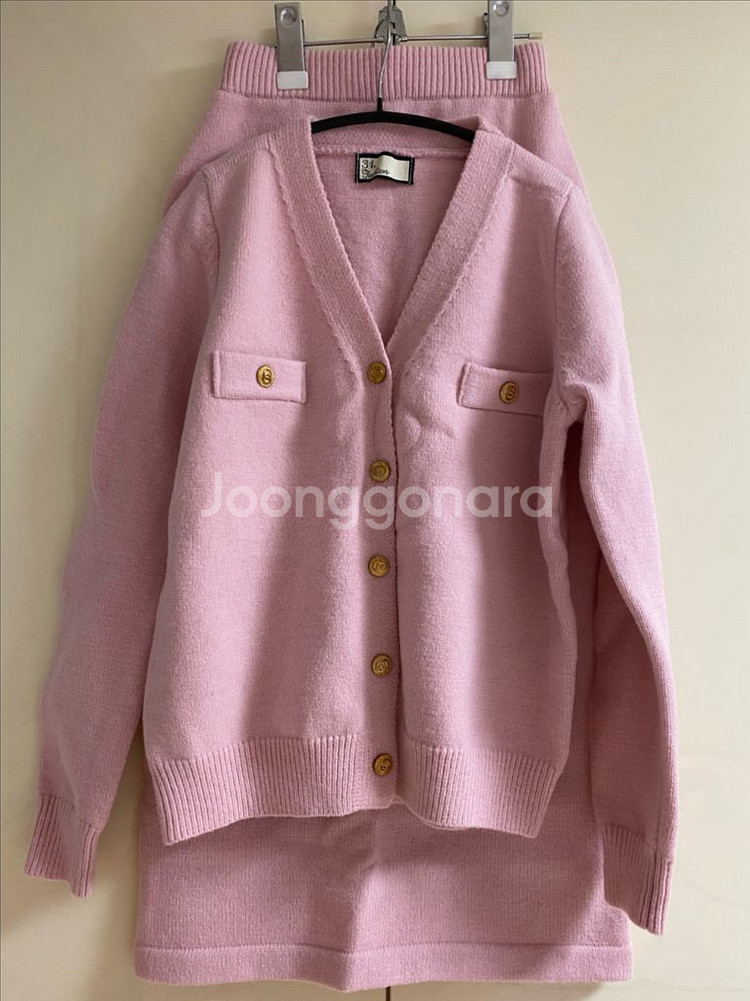 핑크 가디건 스커트 세트 셋업--2